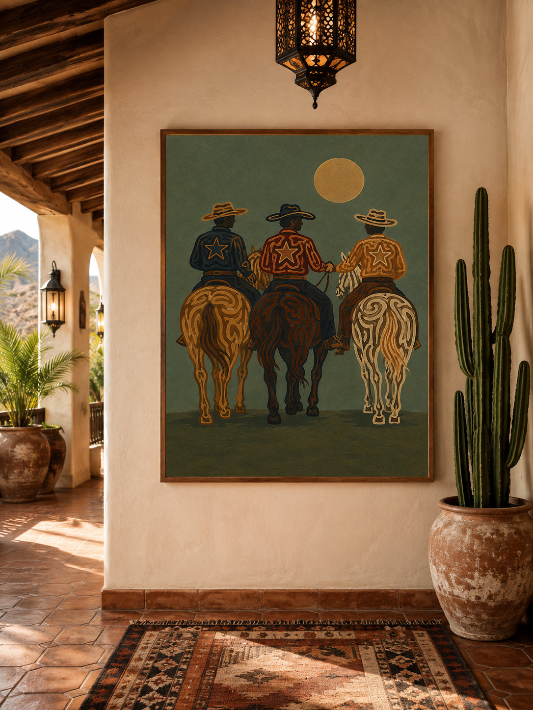 Three Cowboys Painting, Western Horse Riders, Rustic Southwestern Ranch Wall Art