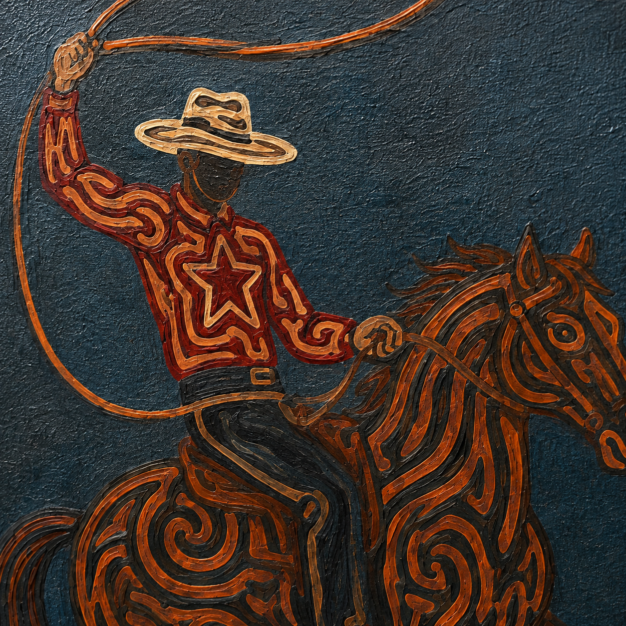 Rodeo Cowboy Lasso Painting, Texas Western Wall Art, Rustic Ranch Decor, Modern Cowboy Horse Art