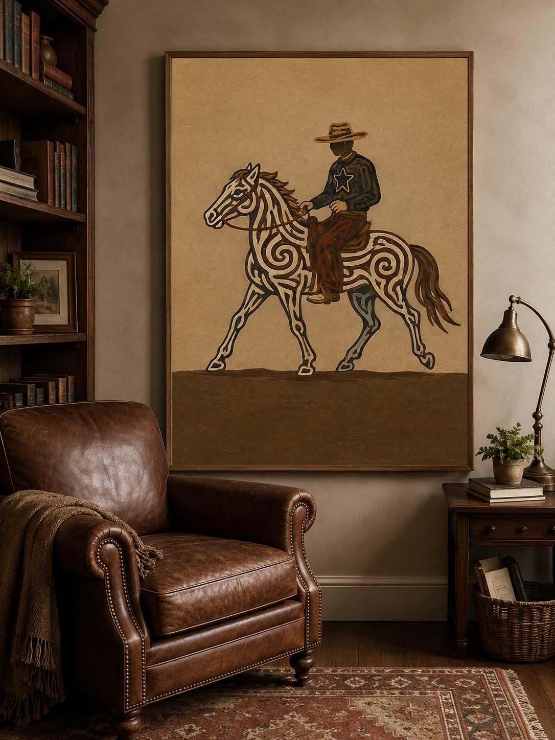 Western Cowboy Horse Painting, Rustic Ranch Equestrian Wall Art, Southwestern Folk Decor