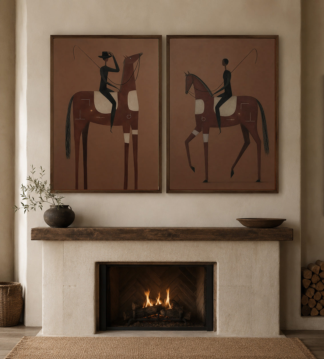 Vintage Brown Horse Painting Set For Modern Equestrian Home Decor