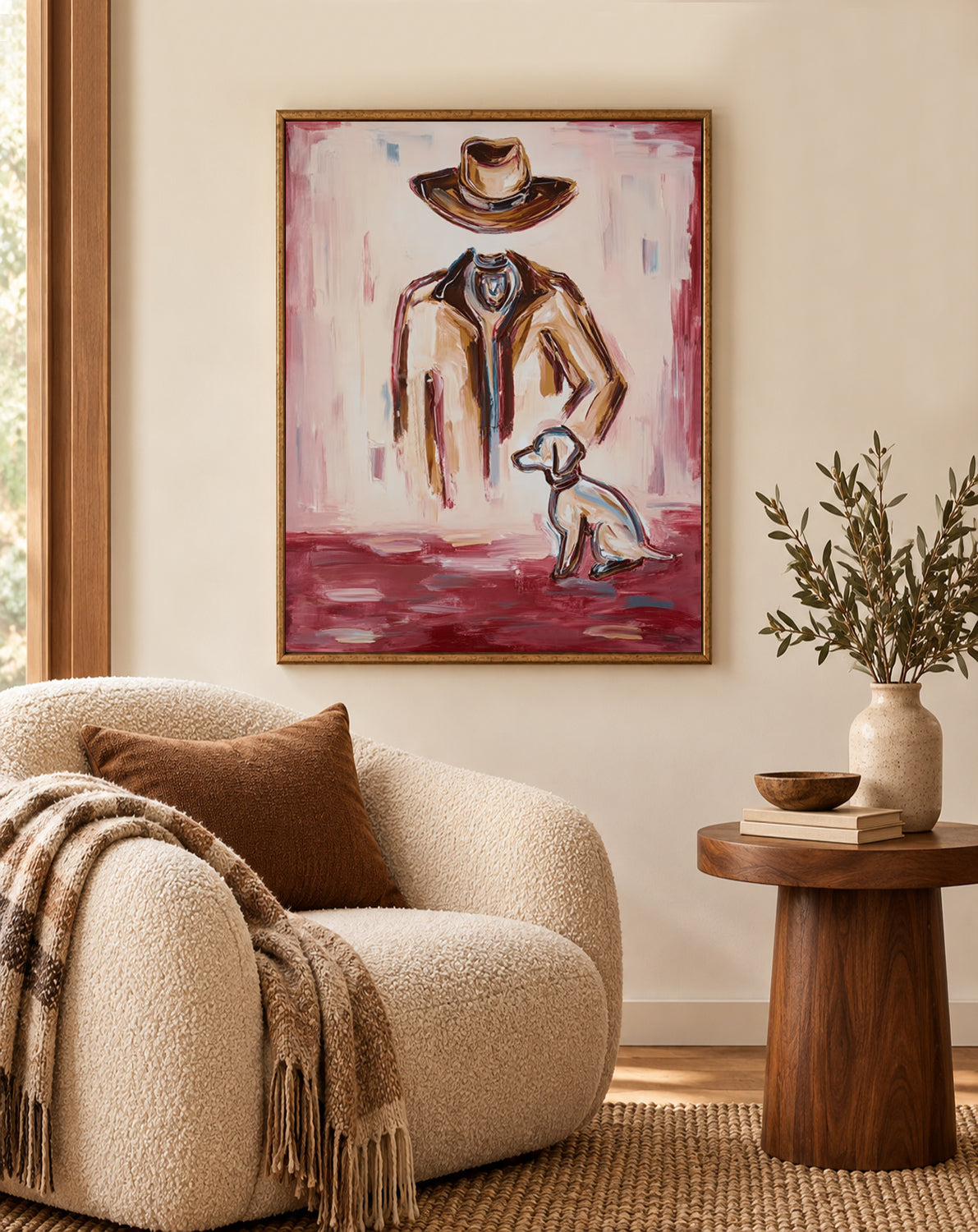 Pink Background Cowboy Art Modern Western Figurative Painting Original Canvas