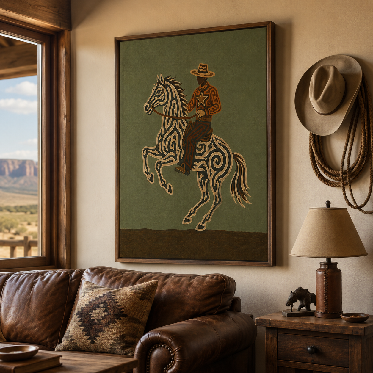 Unique Cowboy And Horse Artwork Gift For Equestrian Fans With Retro Vintage Style
