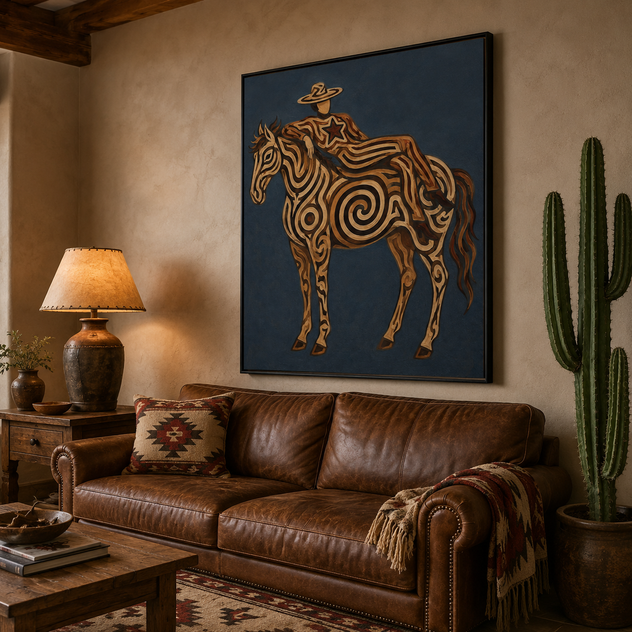 Large Western Horse Painting, Rustic Ranch Home Decor, Abstract Cowboy Style Original Oil Painting