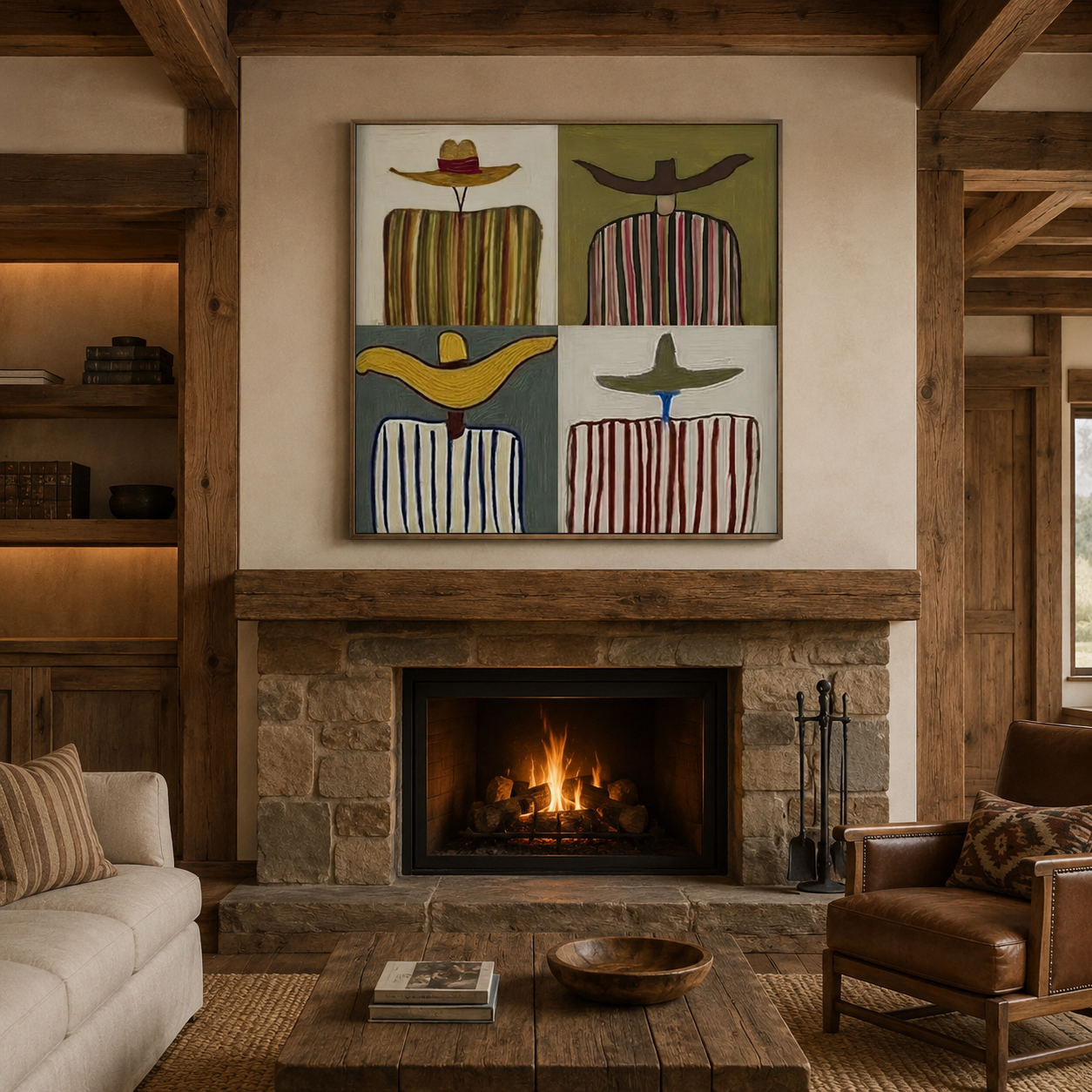 Southwestern Abstract Art With Sombreros For Modern Living Room Decor Original Oil Painting