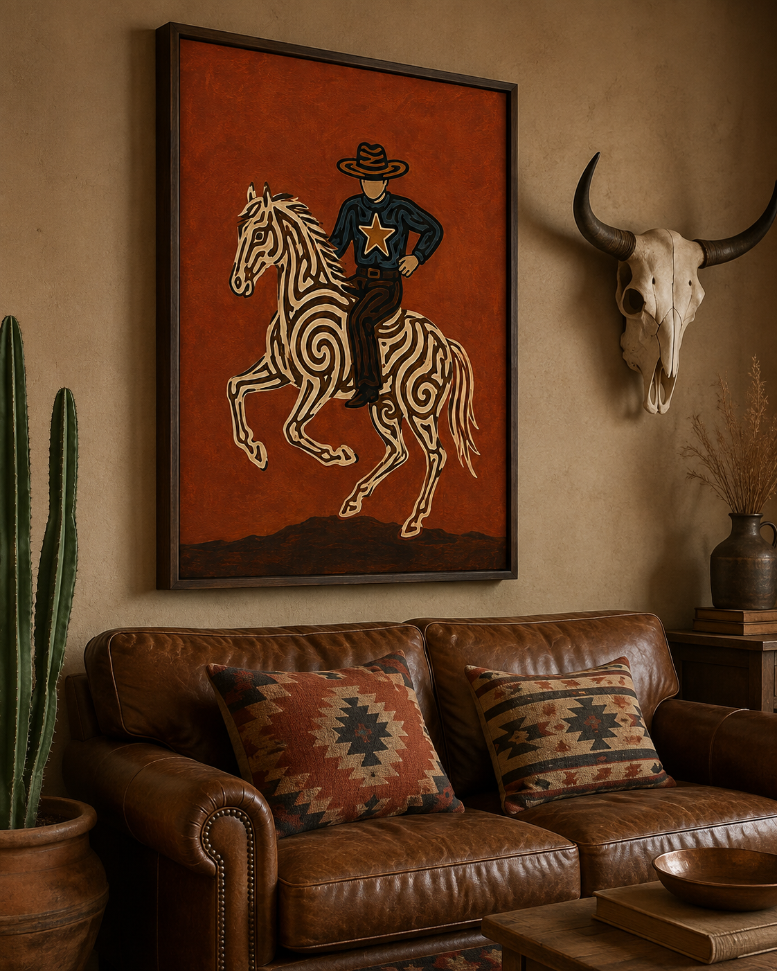 Southwestern Folk Wall Art American Western Decor Art Retro Cowboy Painting On Canvas