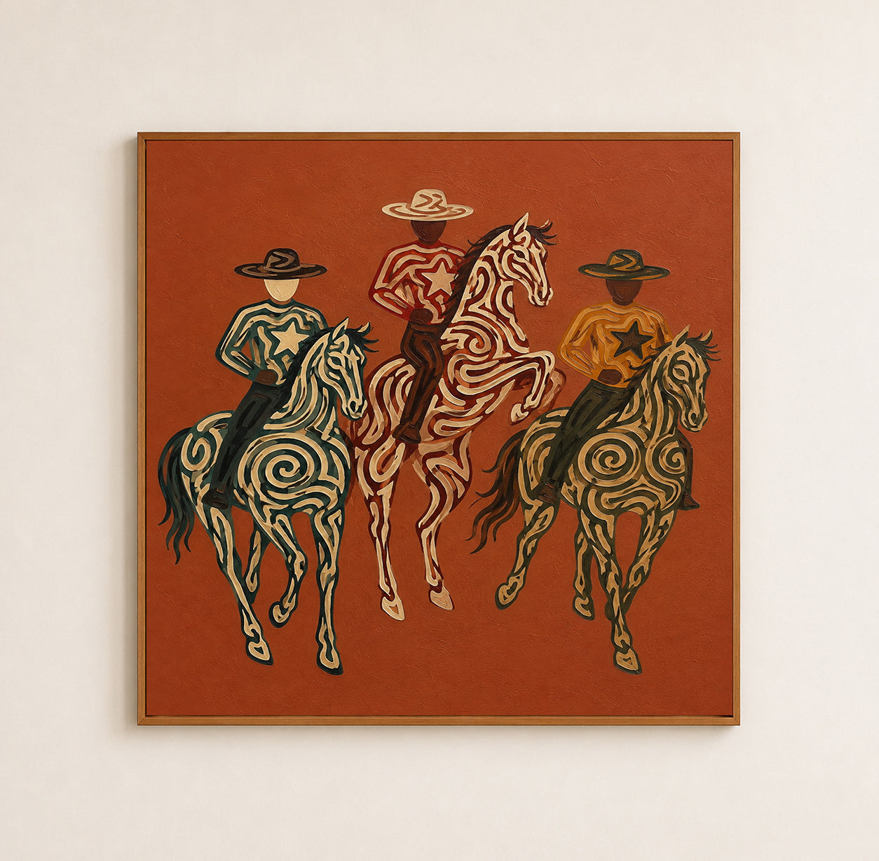 Red Western Cowboys Painting, Desert Horse Riders, Southwestern Ranch Landscape Wall Art