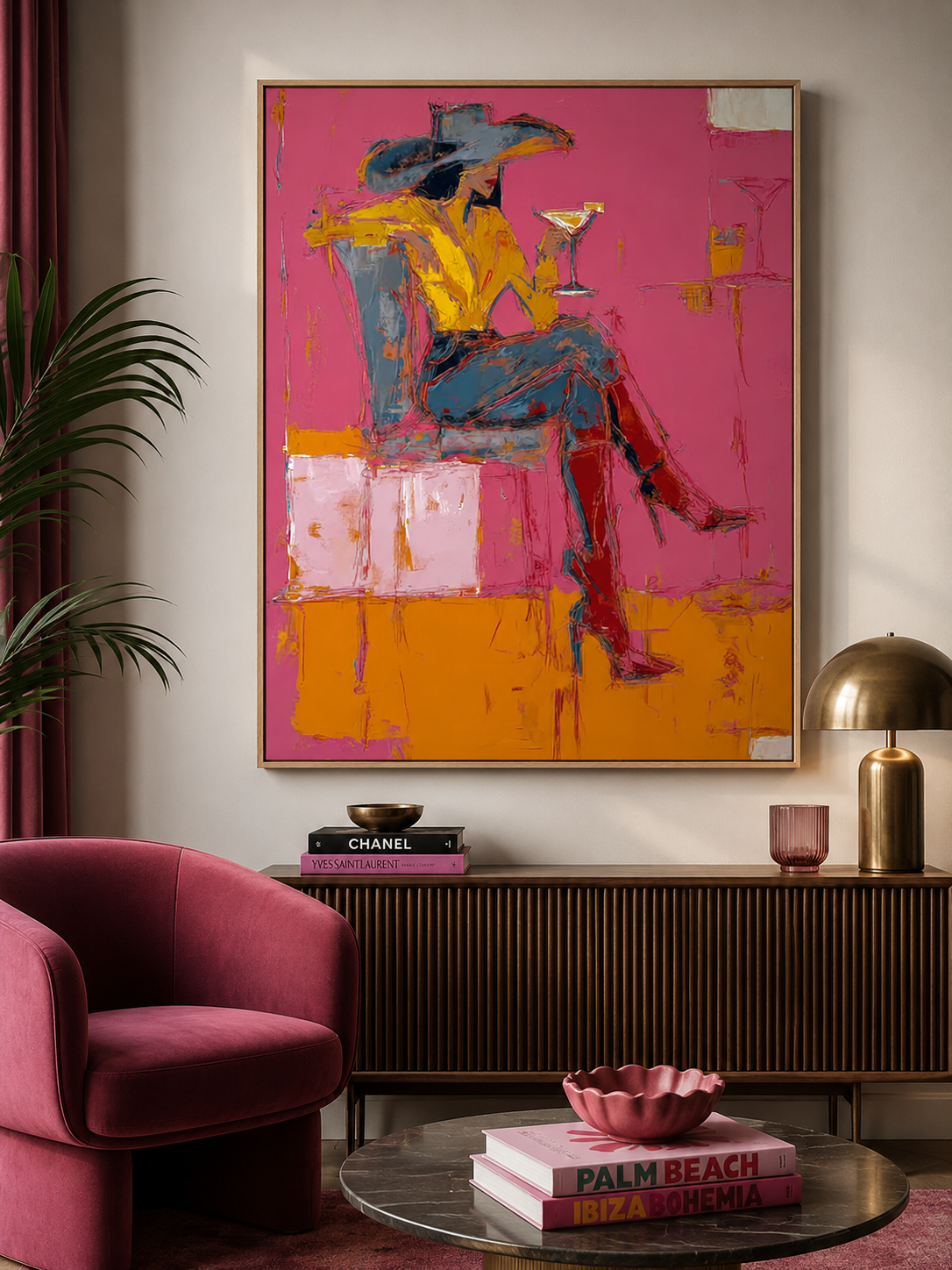 Bold Figurative Oil Painting Of Woman In Hat With Expressive Brushstrokes For Home Wall