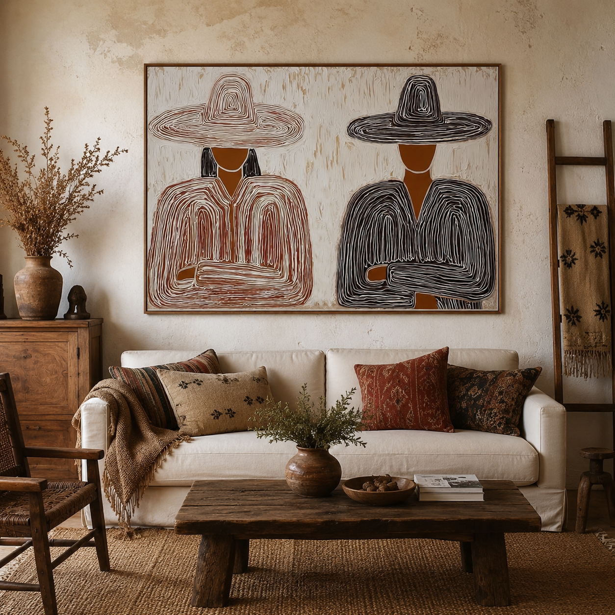 Modern Wabi Sabi Art With Textured Lines For Minimalist Home Decor