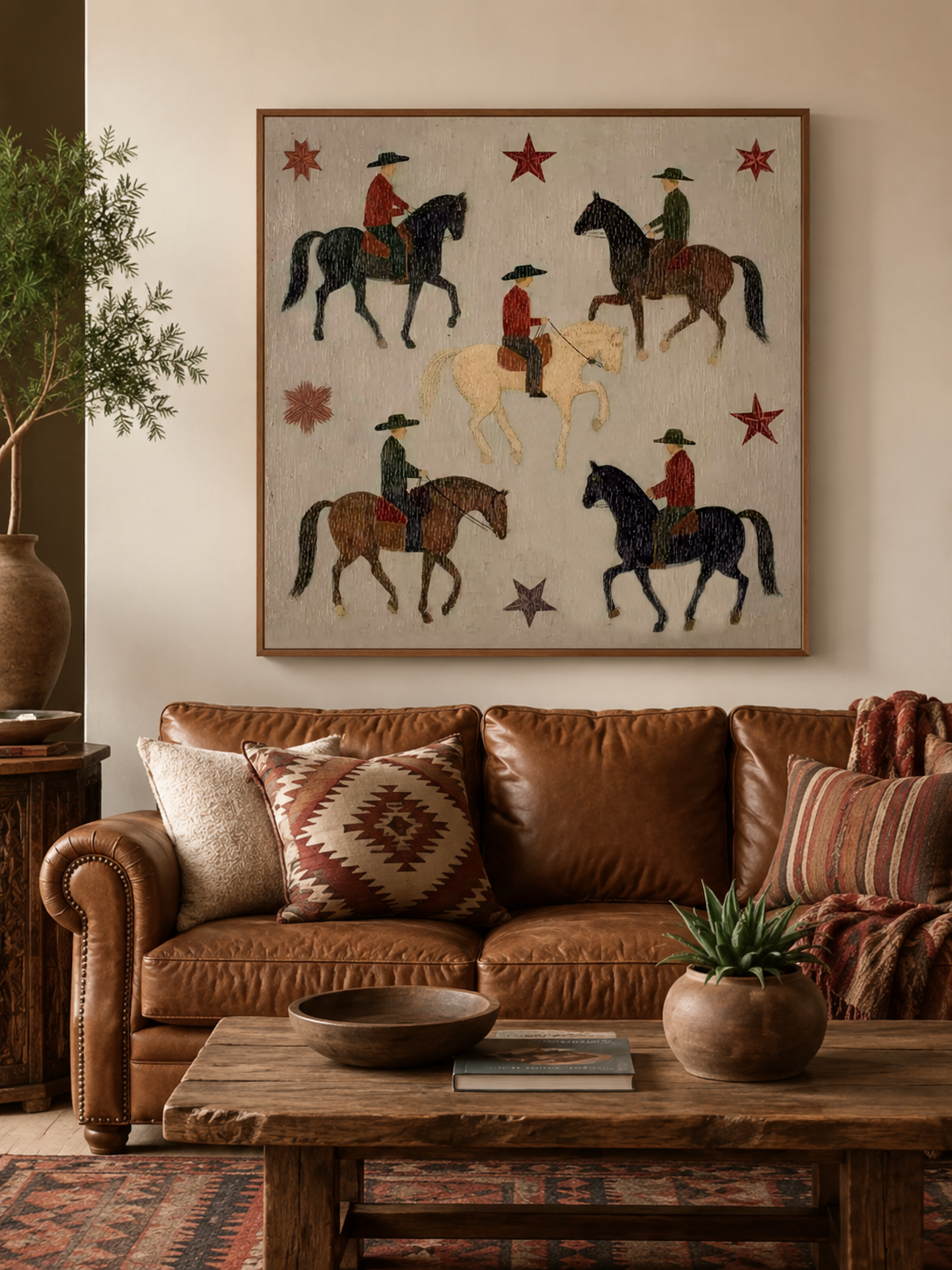 Western Wall Art For Living Room Cowboy Theme Square Canvas