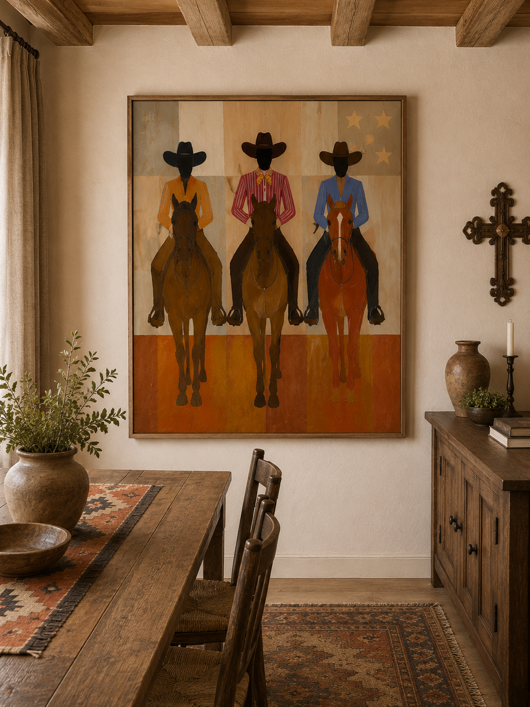 Vintage Cowboy Horse Art Three Riders On Horses Canvas Art Unique Animal Themed Wall Decor For Home