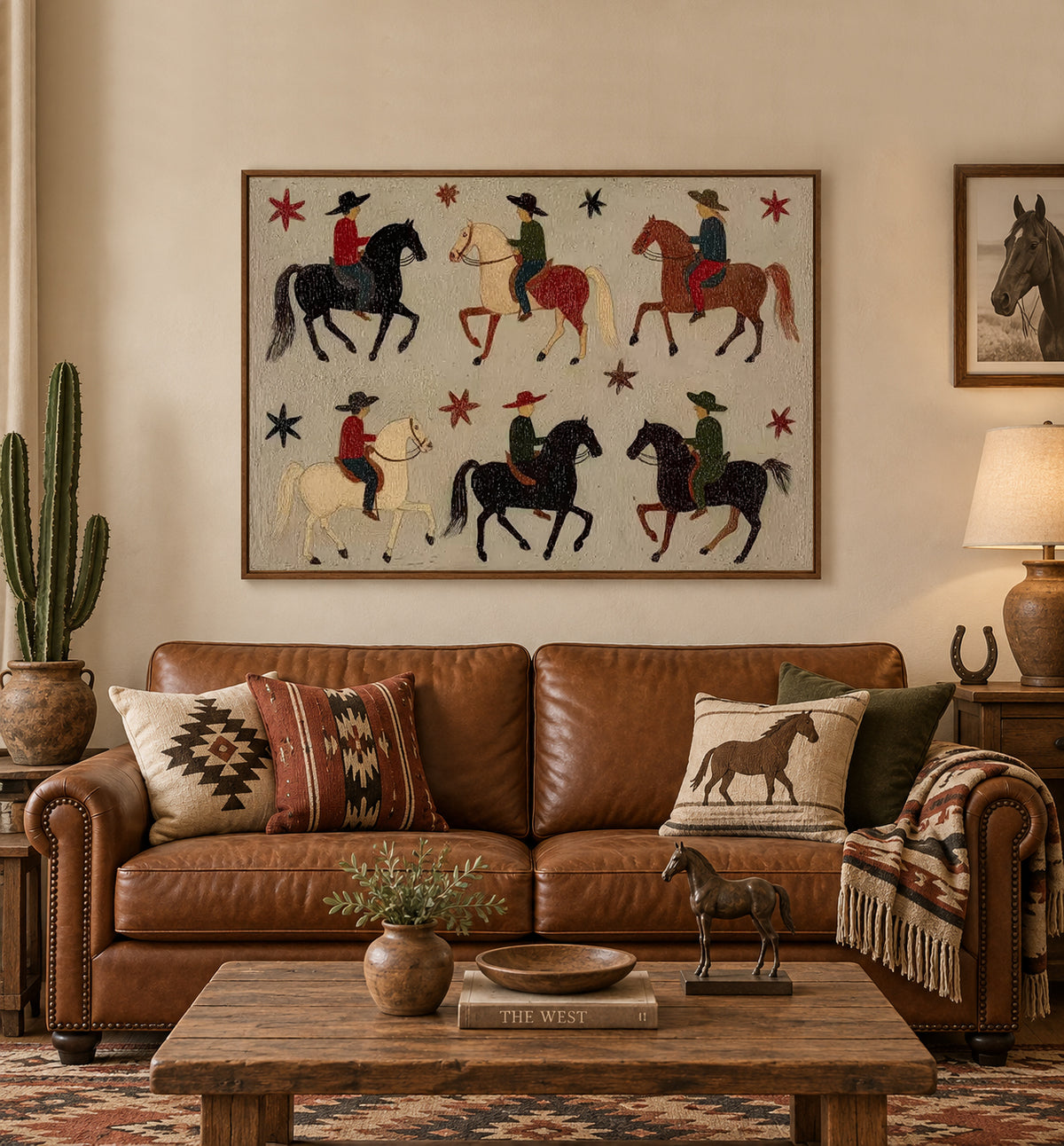 Western Cowboy Art, Cowboy Horse Painting, Southwestern Decor, Ranch Wall Art, Vintage Western Art