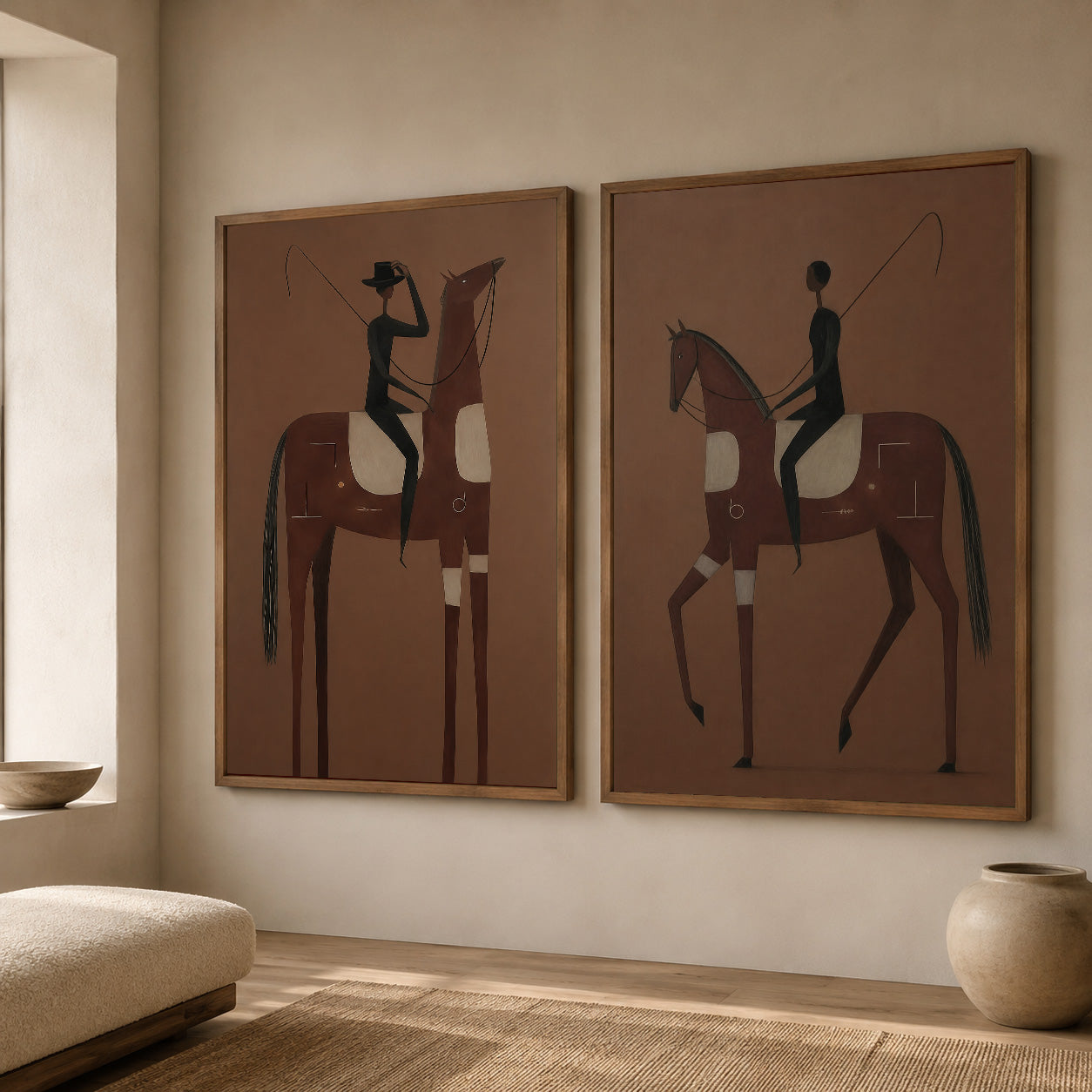 Vintage Brown Horse Painting Set For Modern Equestrian Home Decor