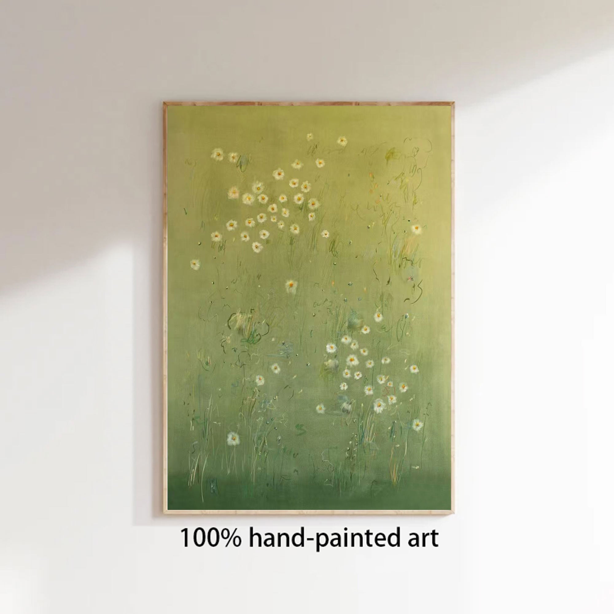 Green abstract painting, green plant wall painting, flower painting