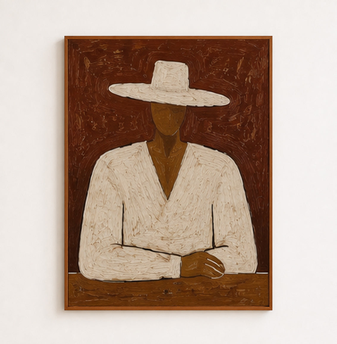 Minimalist Man In White Hat Original Oil Painting For Modern Living Room Decor