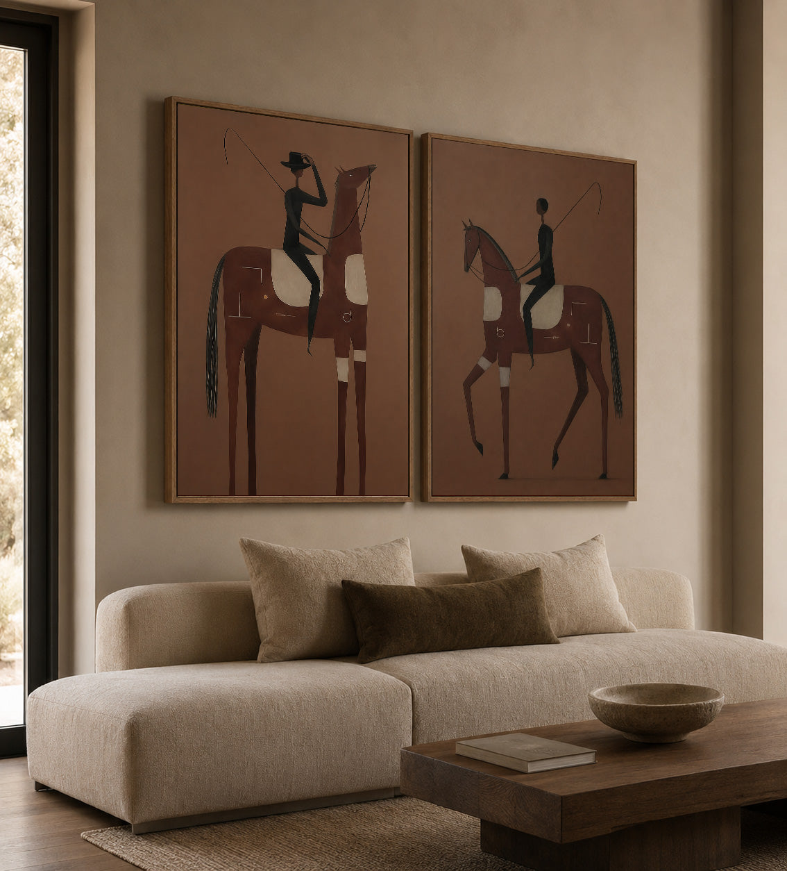 Vintage Brown Horse Painting Set For Modern Equestrian Home Decor
