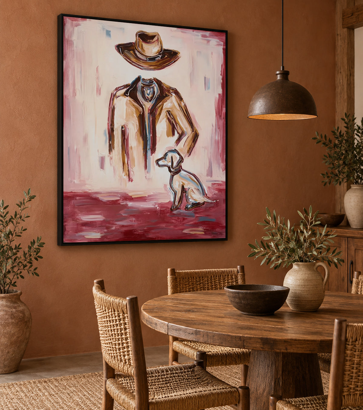 Pink Background Cowboy Art Modern Western Figurative Painting Original Canvas