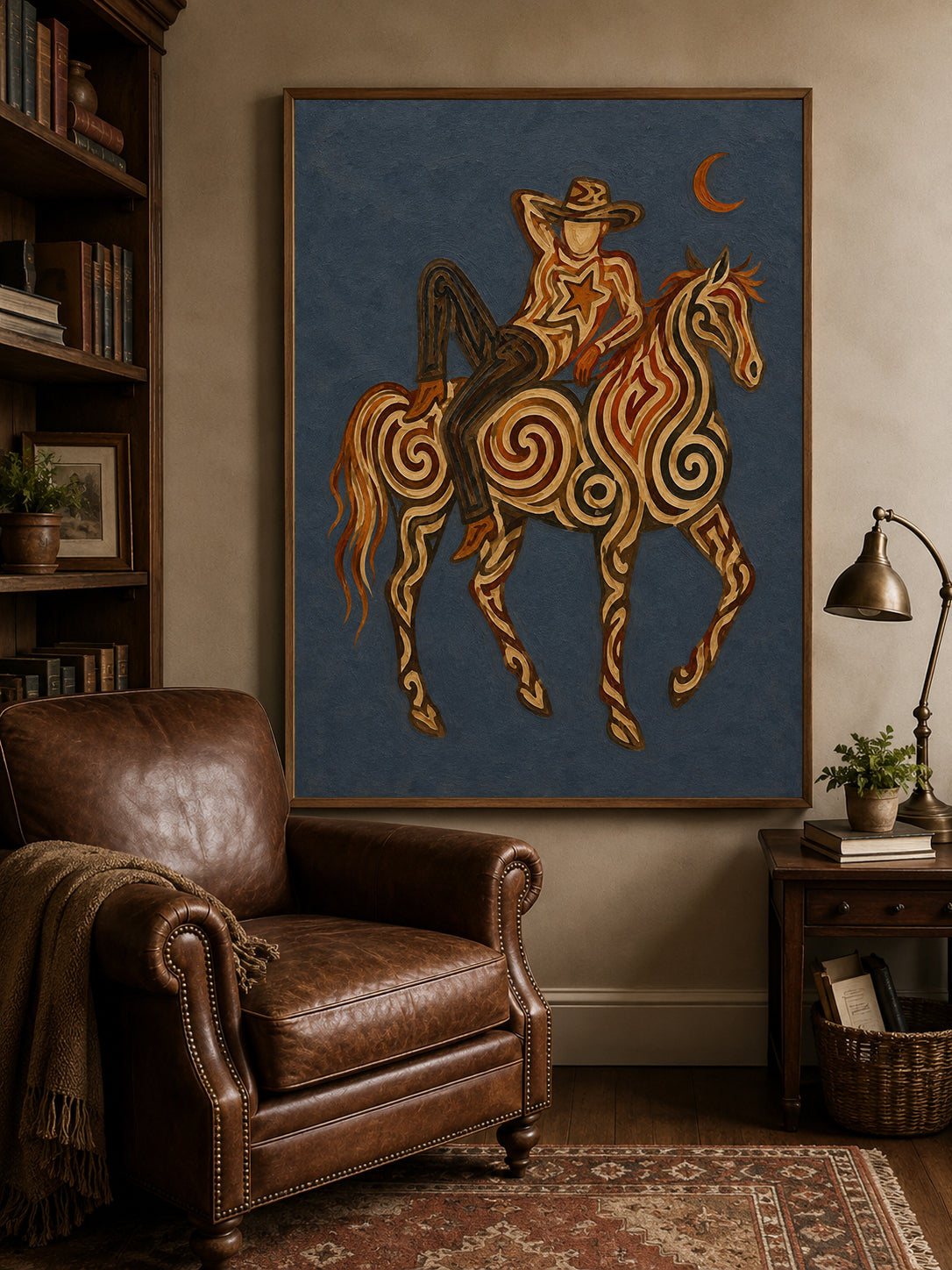 Modern Cowboy Horse Painting, Western Wall Art, Rustic Ranch Decor, Southwestern Equestrian Art