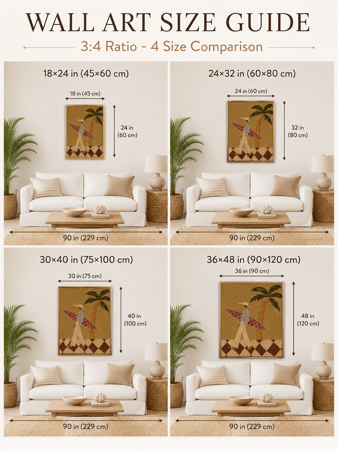 Vintage Surfer Painting With Checkerboard Board For Coastal Living Room Wall Art Decor