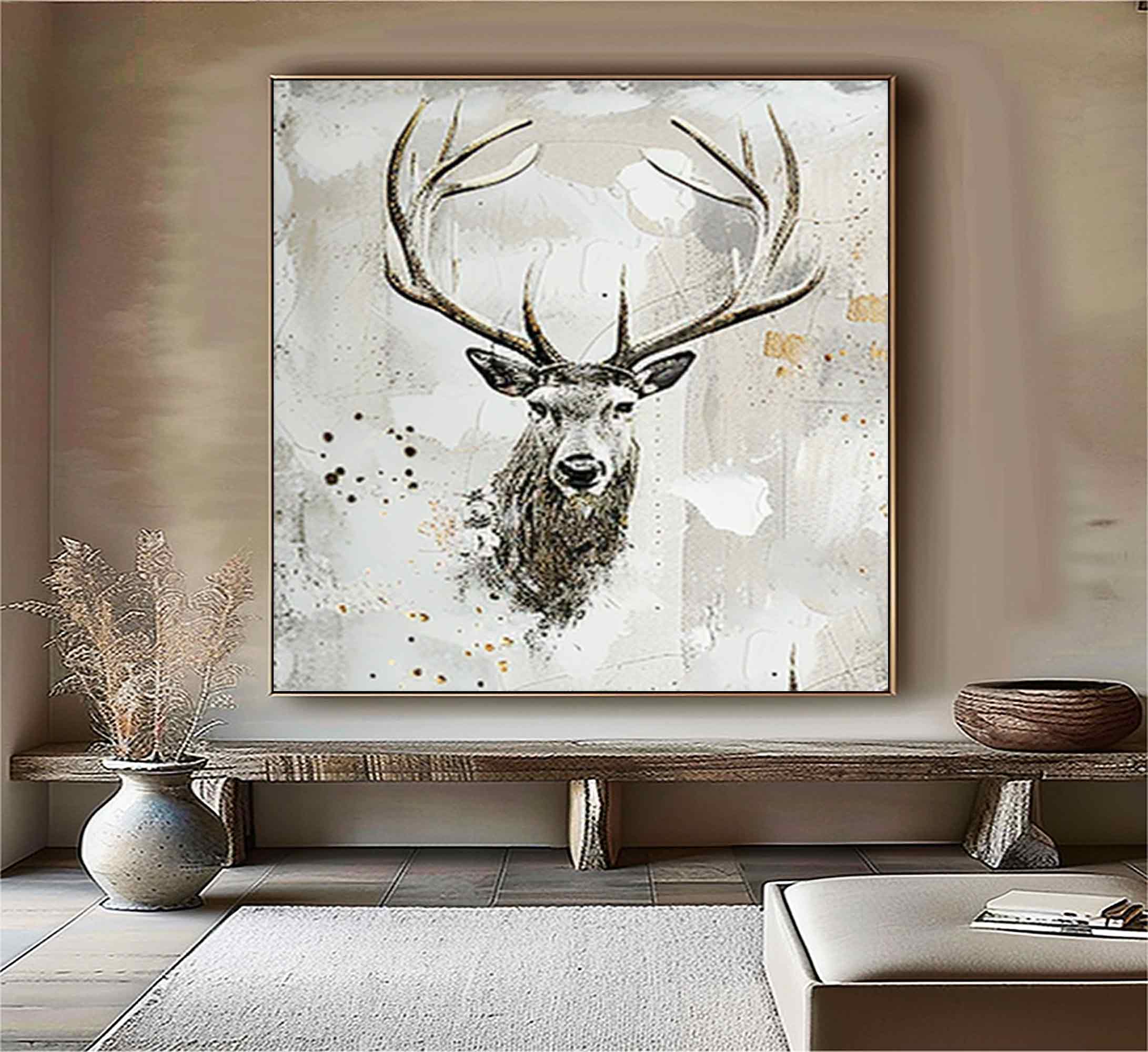 Deer wall decor Deer Canvas Wall Art Deer Abstract Painting Deer Wall Art Large Deer Artwork