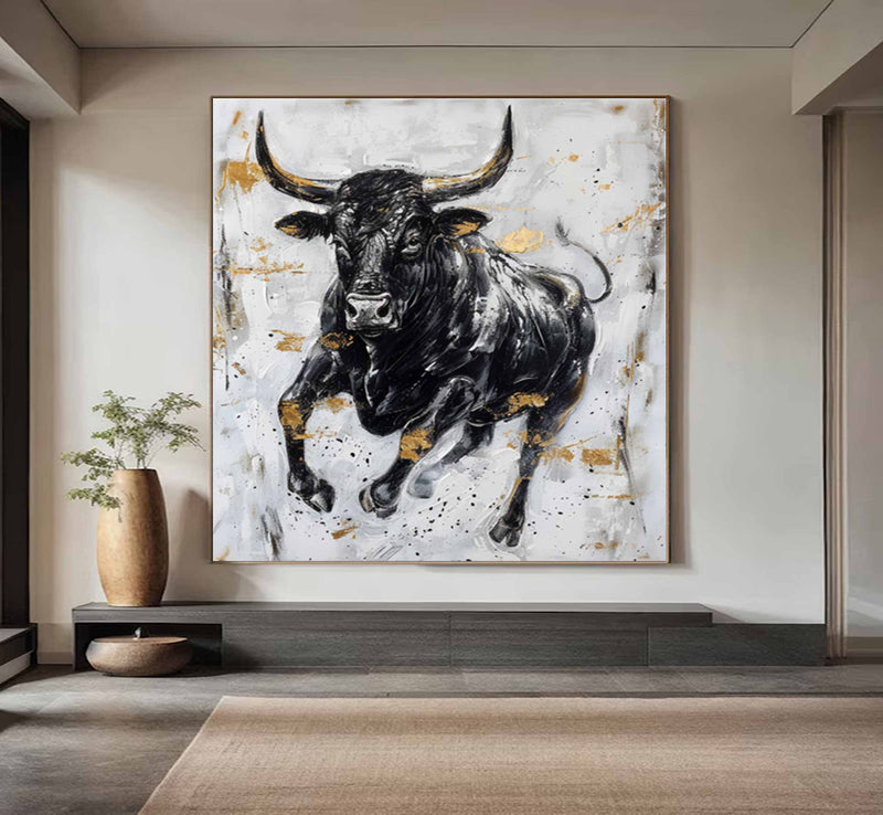 Personalized Gifts Bull Abstract Painting bull painting bull wall art animal painting Bull Wall Art 