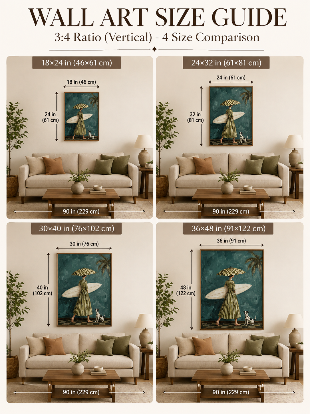 Vintage Surf Girl Oil Painting With Dog Textured Beach Wall Art For Living Room Decor