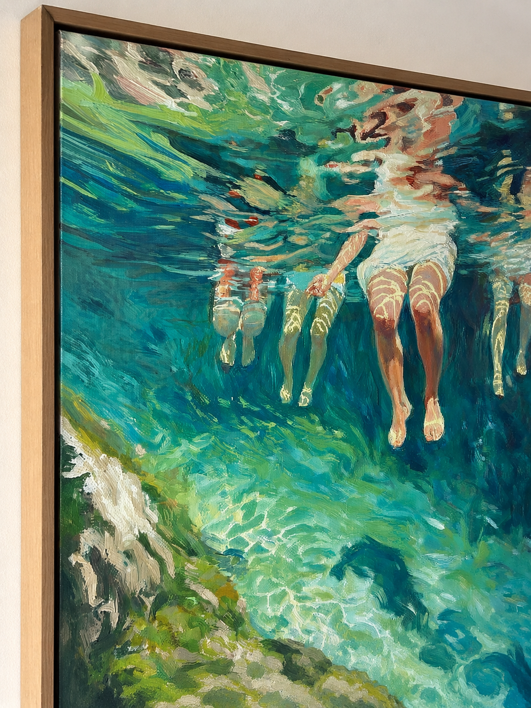 Summer Swimming Oil Painting For Beach House Living Room Wall Decor Art