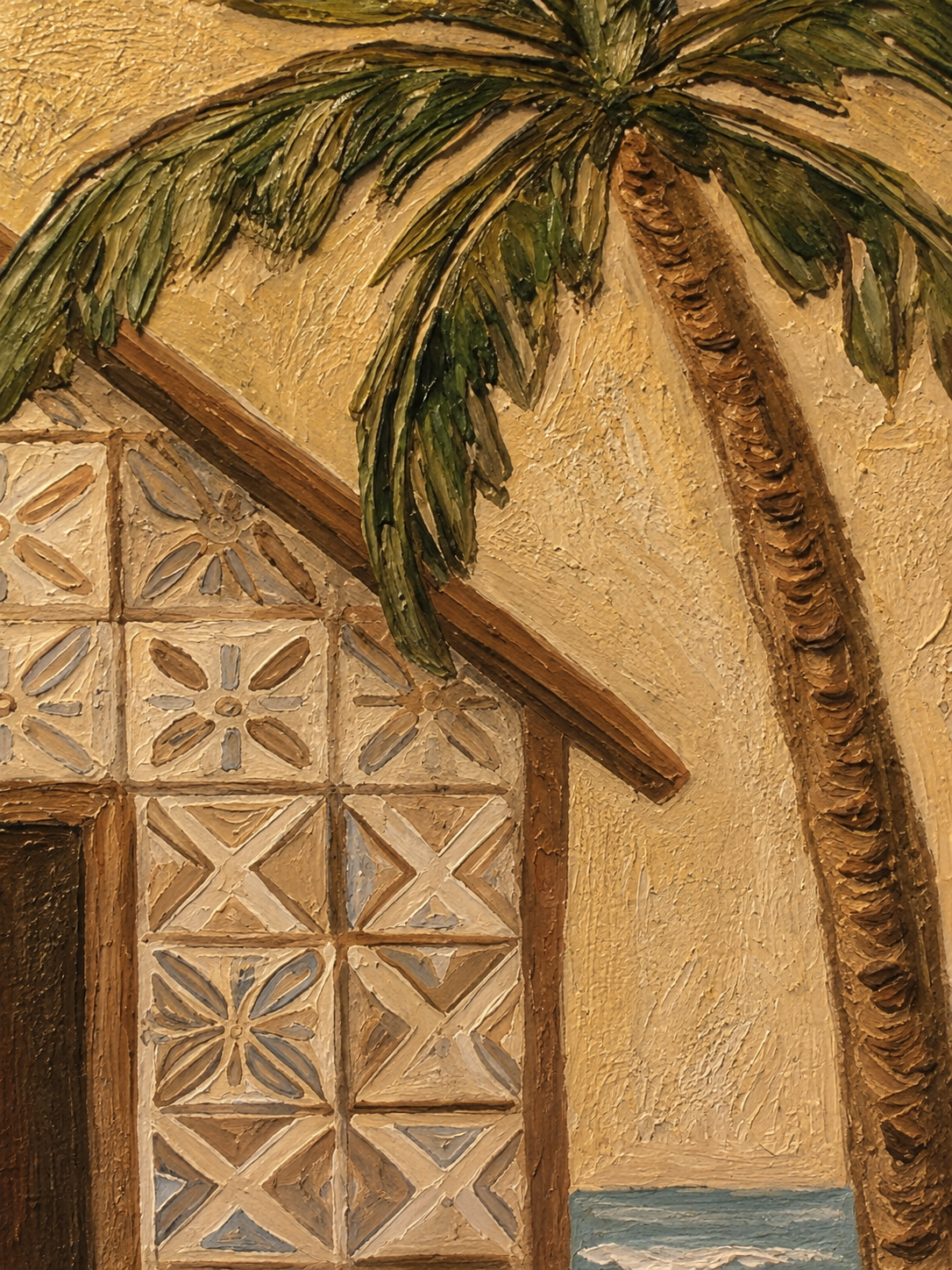 Bohemian Beach Art With Palm Trees And Mother Daughter Scene For Coastal Home Wall Decor