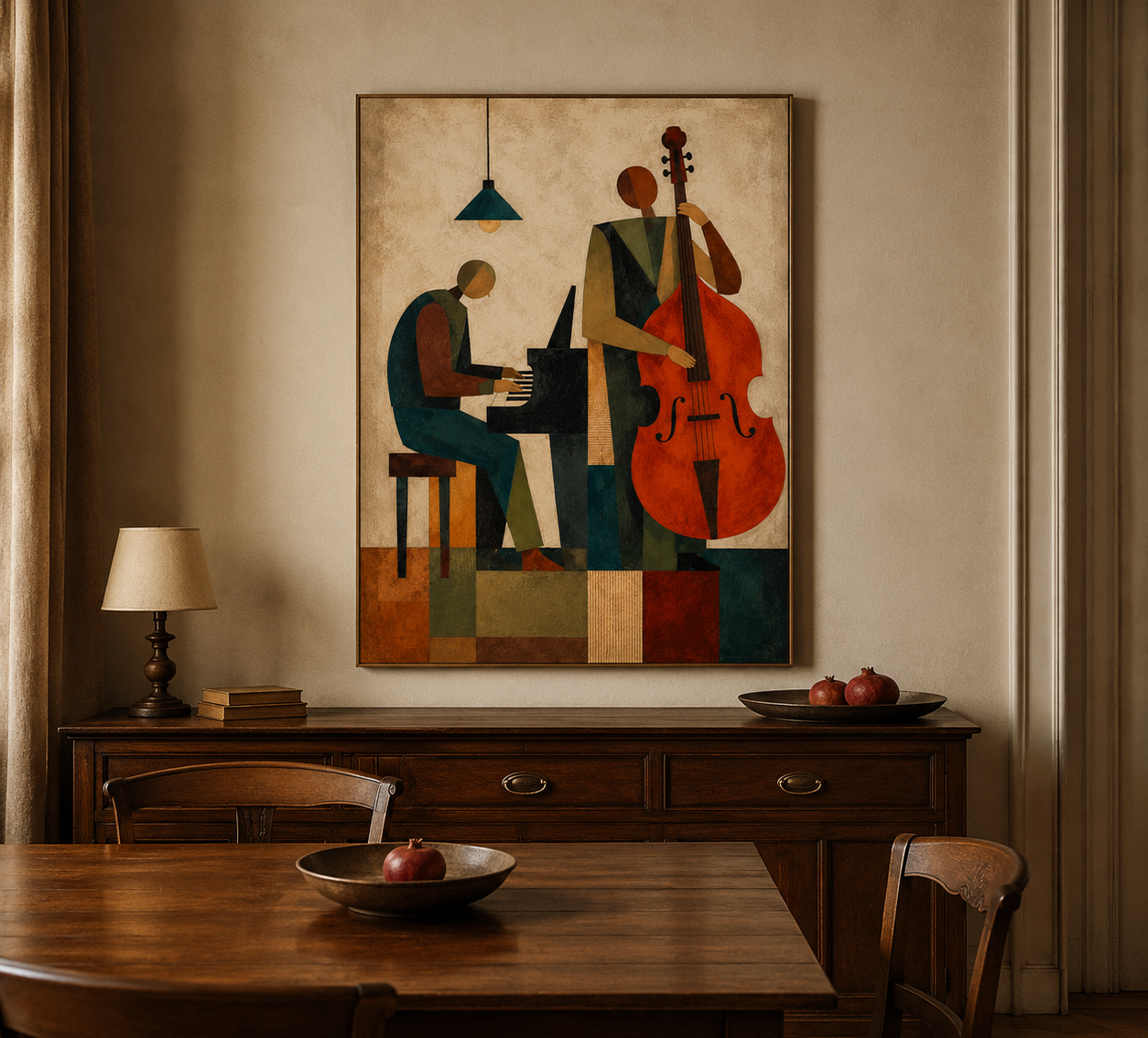 Abstract Jazz Musicians Painting With Piano And Cello For Living Room Decor