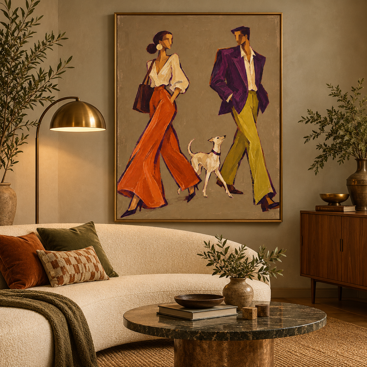 High Fashion Couple Canvas Art, Retro Street Style Painting, Chic Living Room Artwork