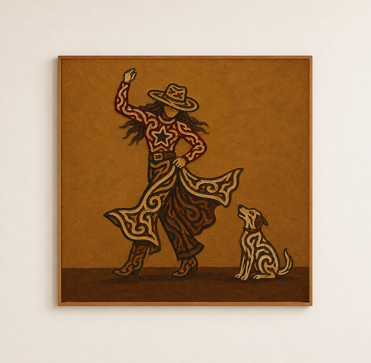Cowgirl And Dog Wall Art, Western Woman Art , Dancing Cowgirl Canvas,Contemporary Western Decor