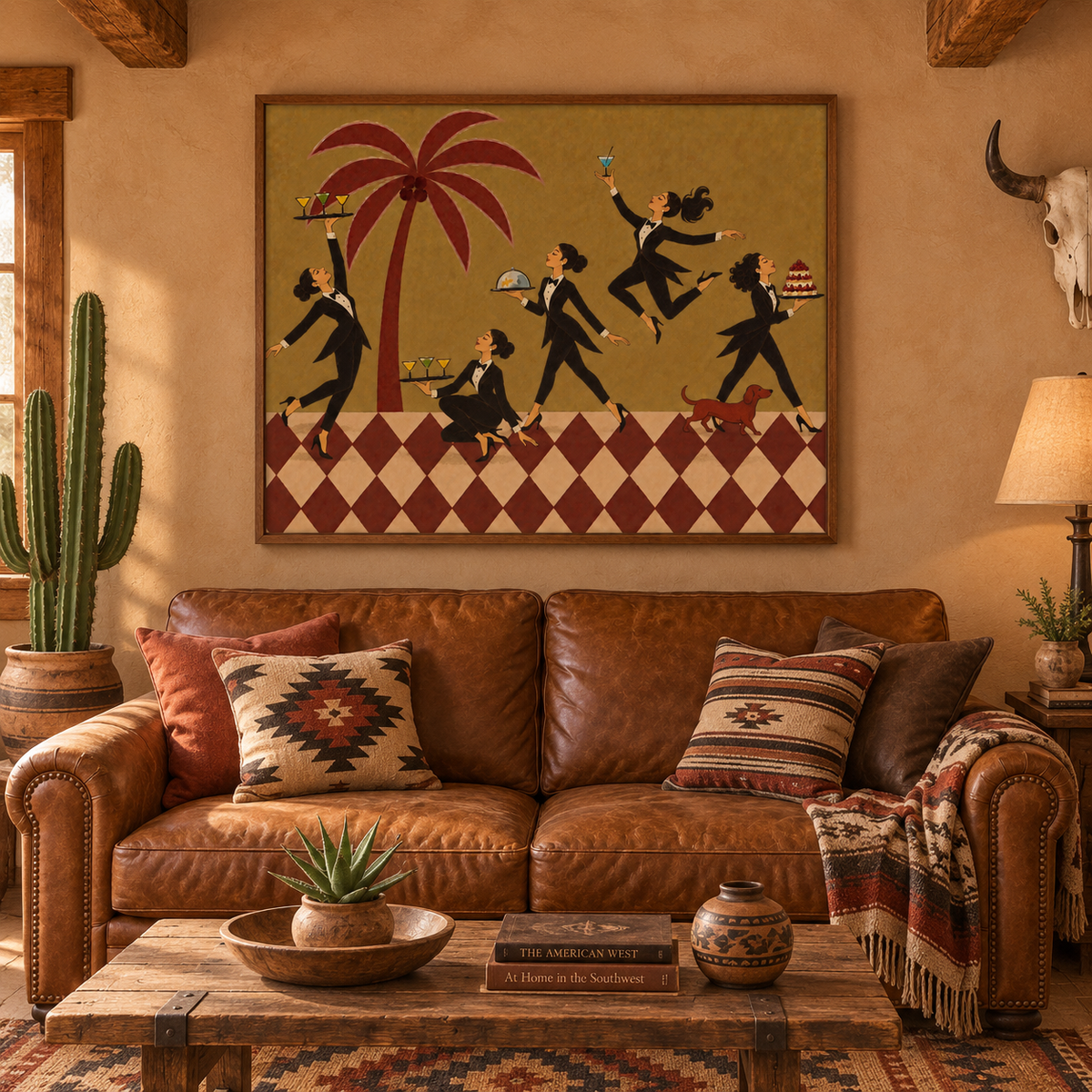Retro Dining Room Wall Art With Palm Tree And Cocktail Servers Original Canvas