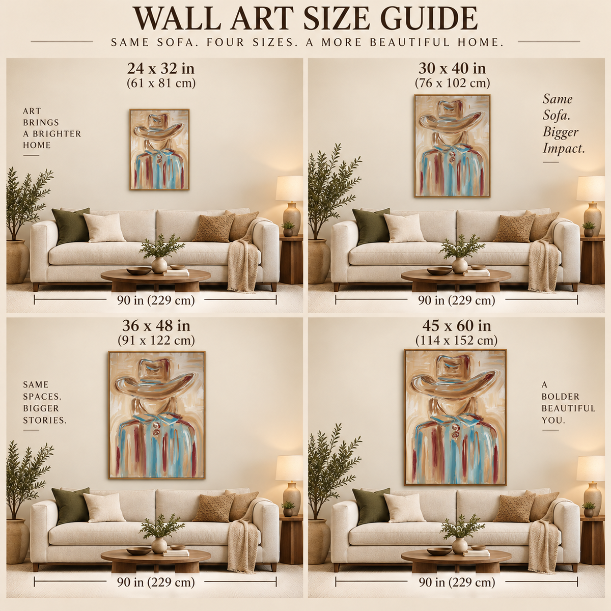 Cowgirl Portrait Canvas Painting Hand-Painted Wall Art In Blue And Beige
