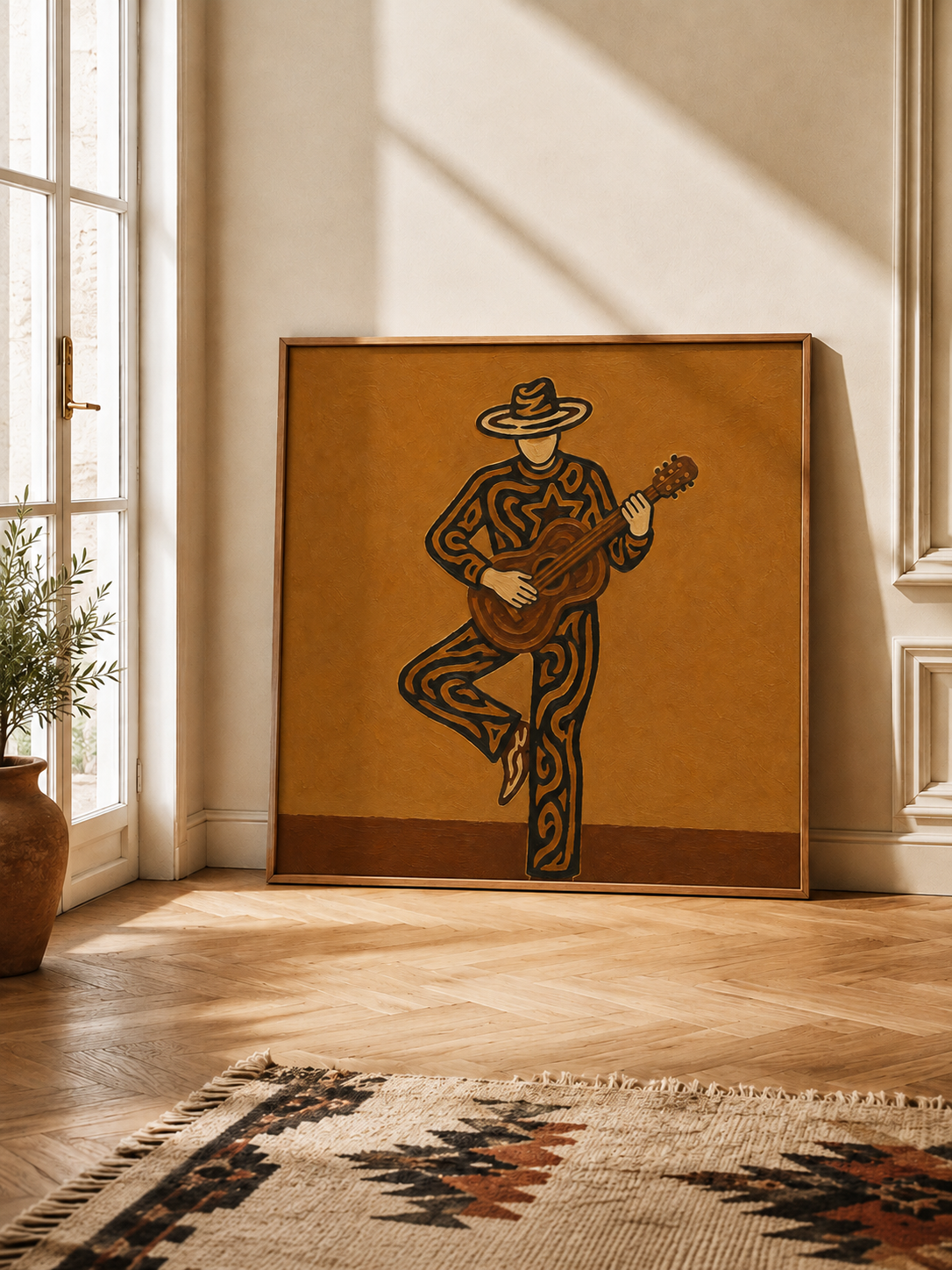 Abstract Cowboy Musician Art, Unique Guitar Player Wall Decor, Modern Western Art, Dynamic Cowboy Painting