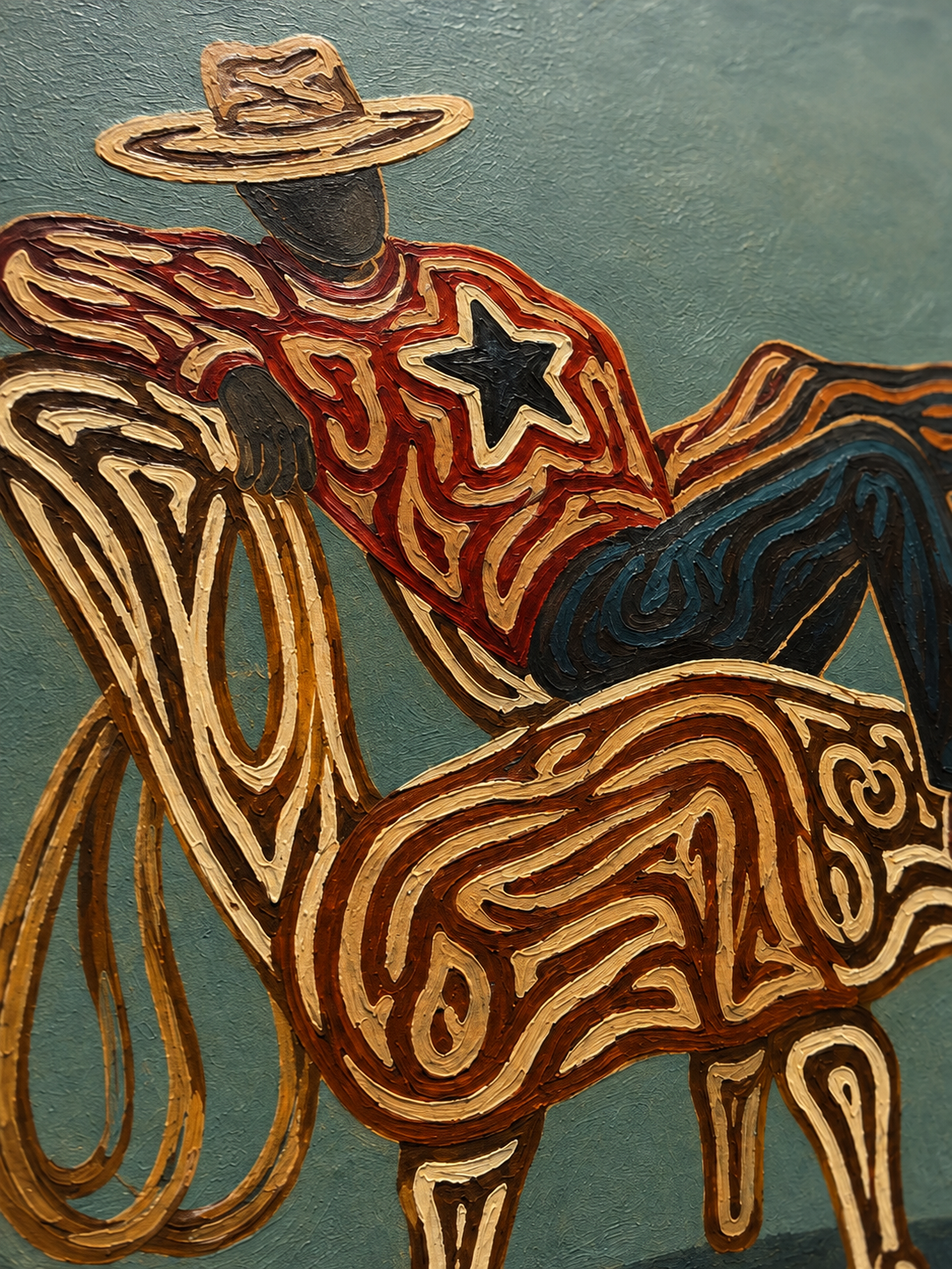 Cowboy Relaxing Art , Western Aesthetic Wall Art, Abstract Cowboy Painting, Modern Rustic Decor Canvas, Contemporary Cowboy Art