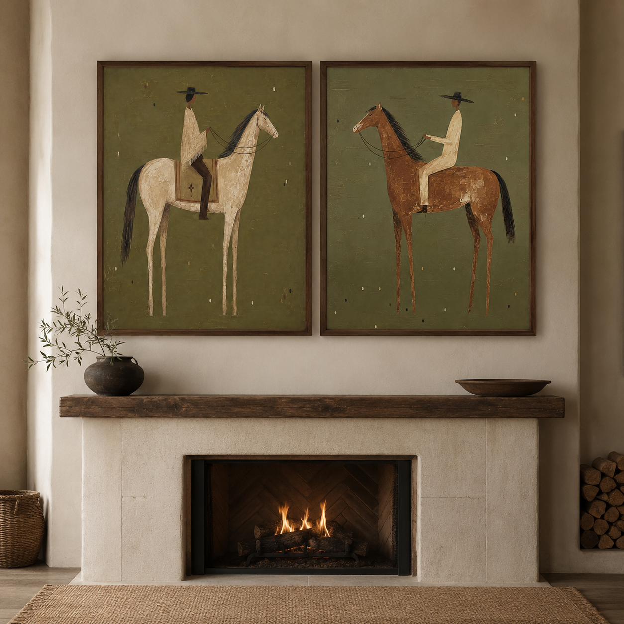 American Vintage Horse Riding Art Set Of Two Framed Canvas Prints For Living Room Wall Decor