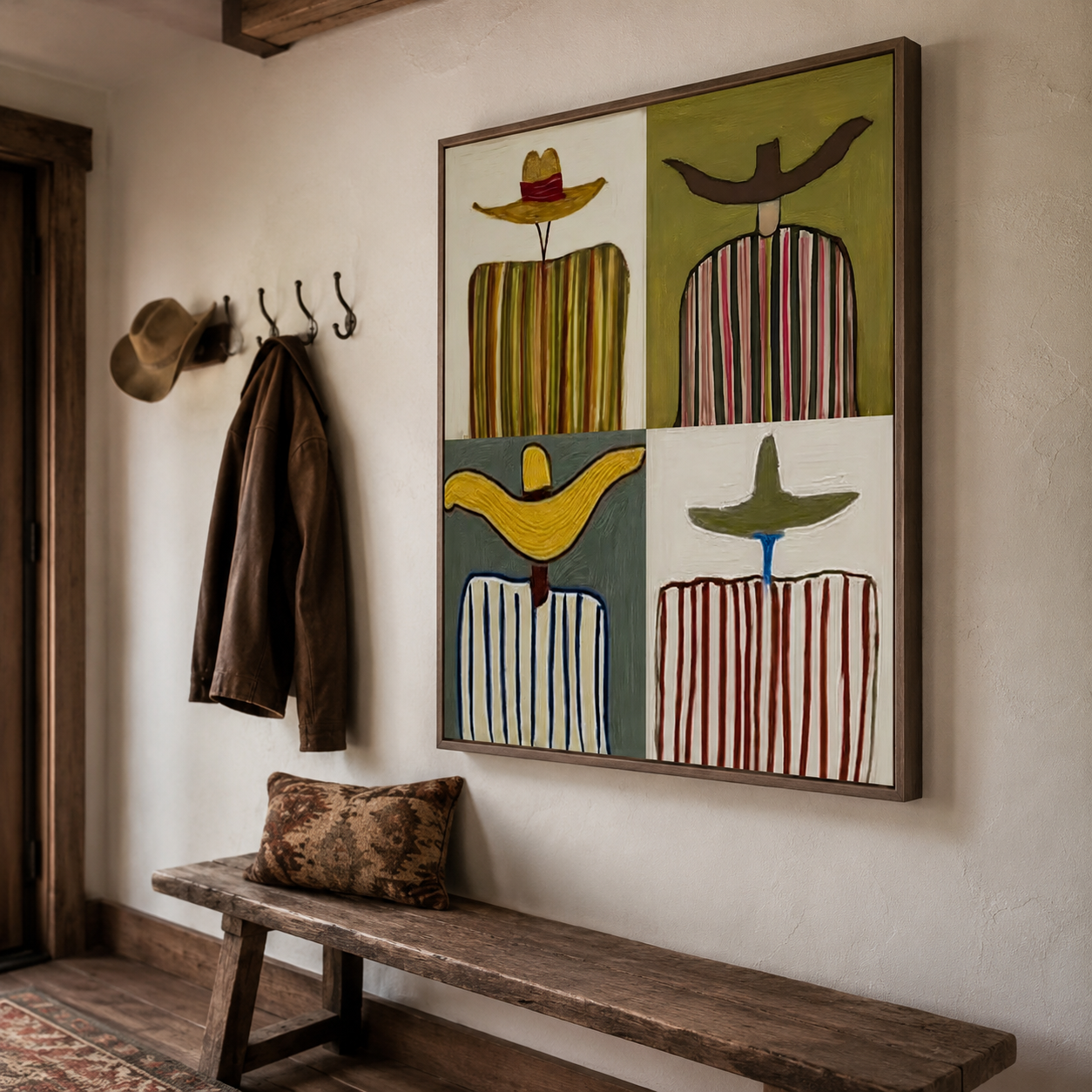 Mid Century Modern Cowboy Art With Striped Patterns For Living Room Decor