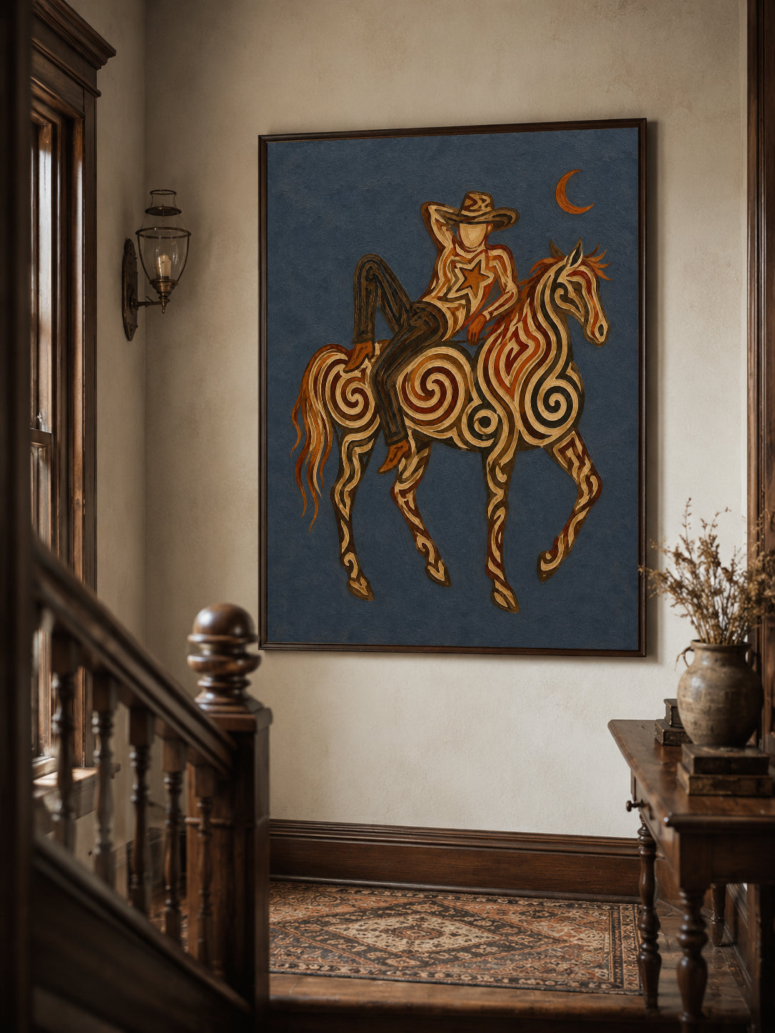 Modern Cowboy Horse Painting, Western Wall Art, Rustic Ranch Decor, Southwestern Equestrian Art