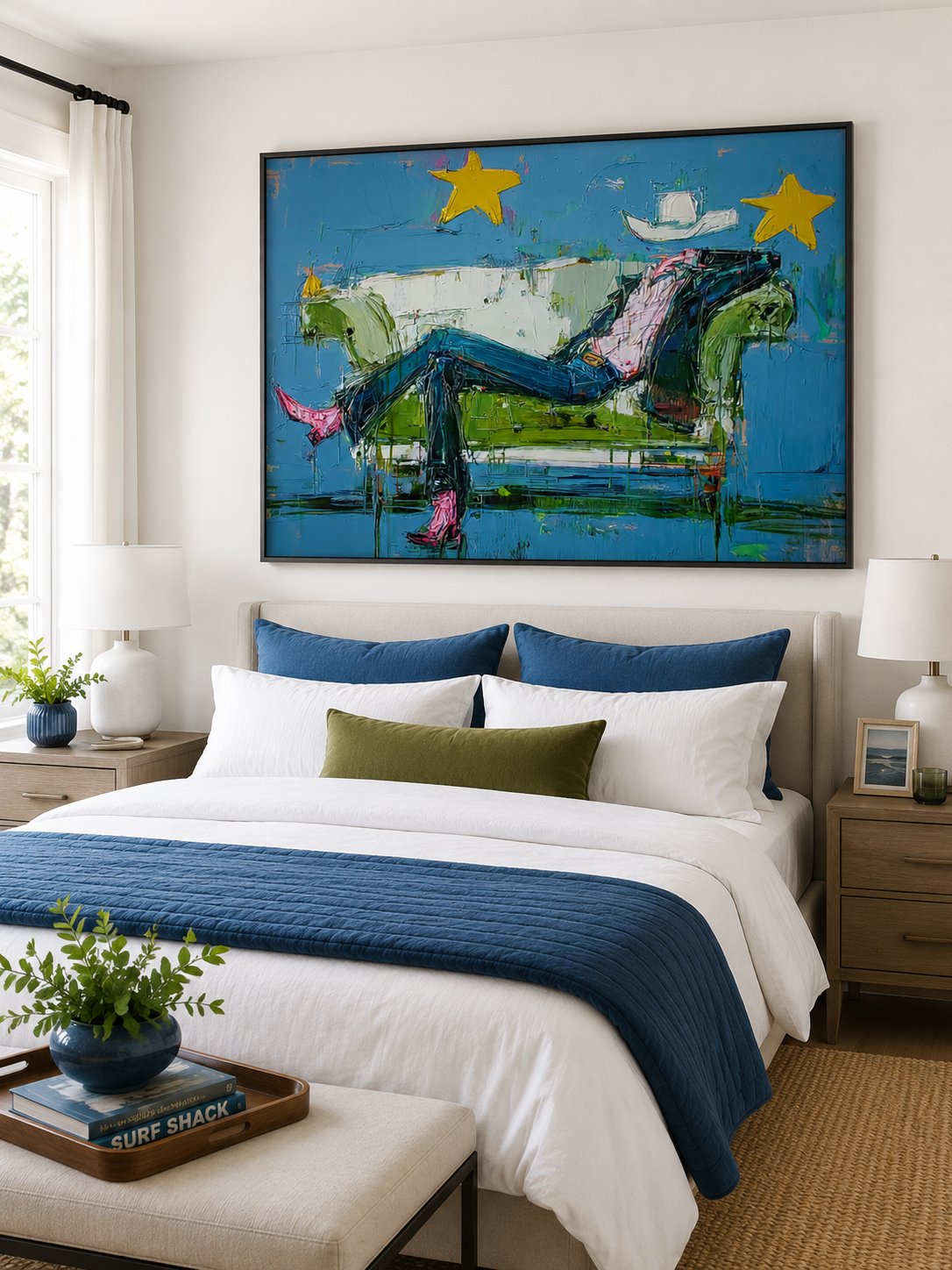 Surreal Cowboy Art With Rich Texture Blue Tones For Contemporary Western Interior Design Decor