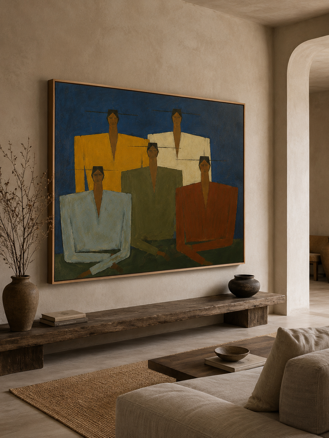 Abstract Figurative Painting With Earthy Tones For Modern Wabi Sabi Interior Design