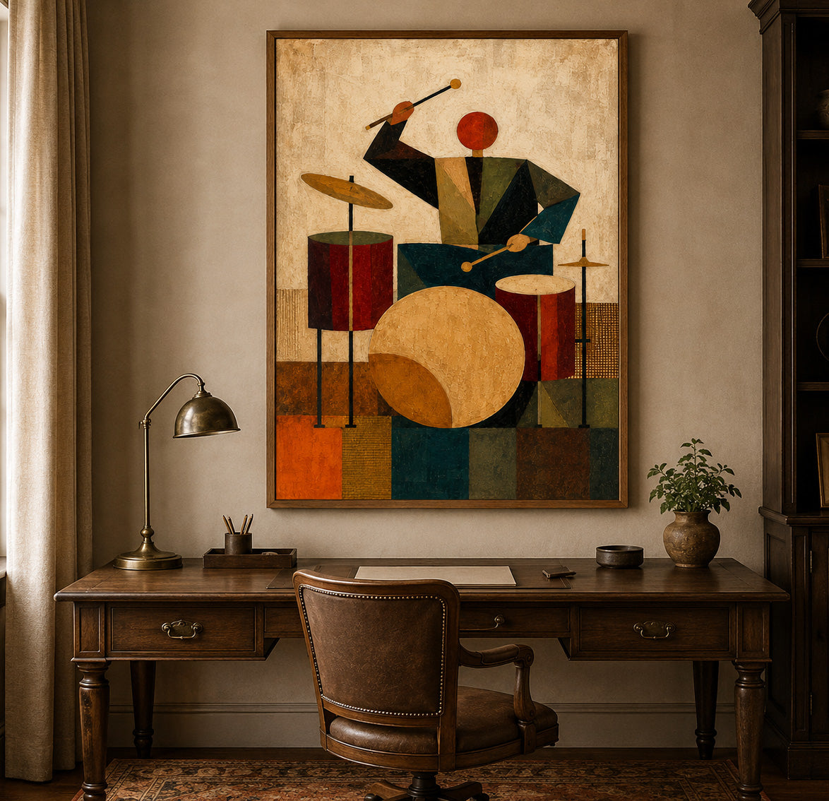 Abstract Jazz Drummer Painting Geometric Music Art For Living Room Decor