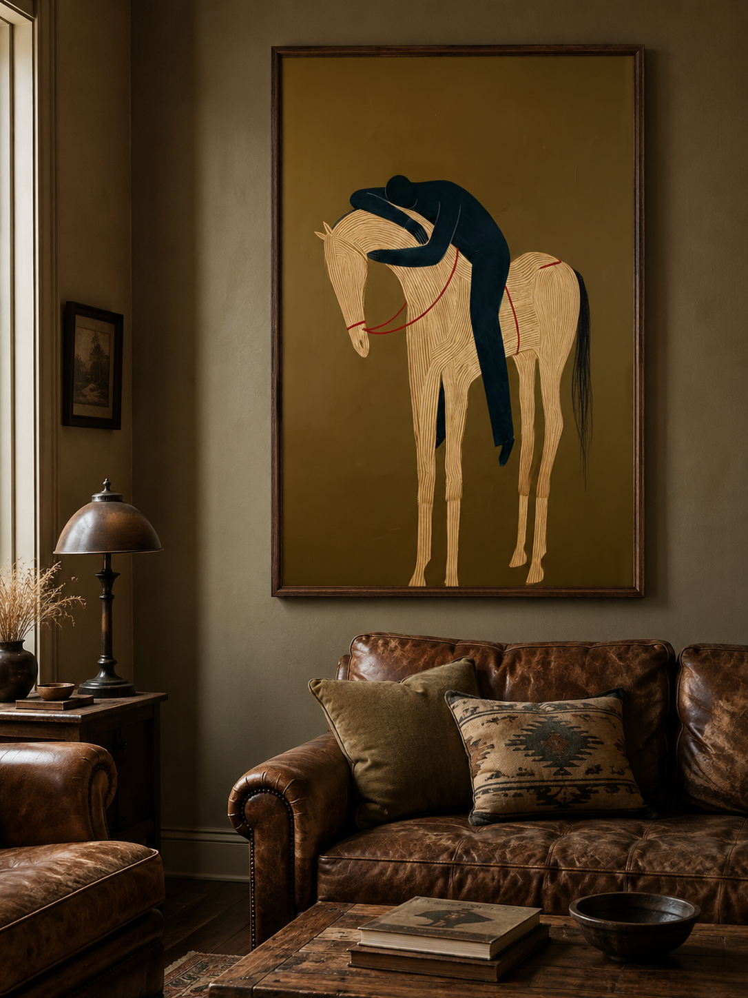 Minimalist Horse Painting With Earth Tones For Modern Living Room Wall Decor Original Canvas Art