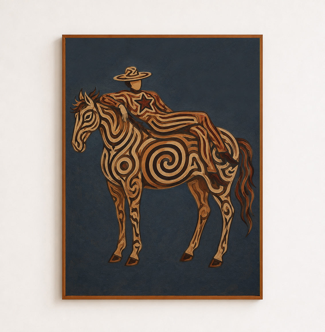Large Western Horse Painting, Rustic Ranch Home Decor, Abstract Cowboy Style Original Oil Painting