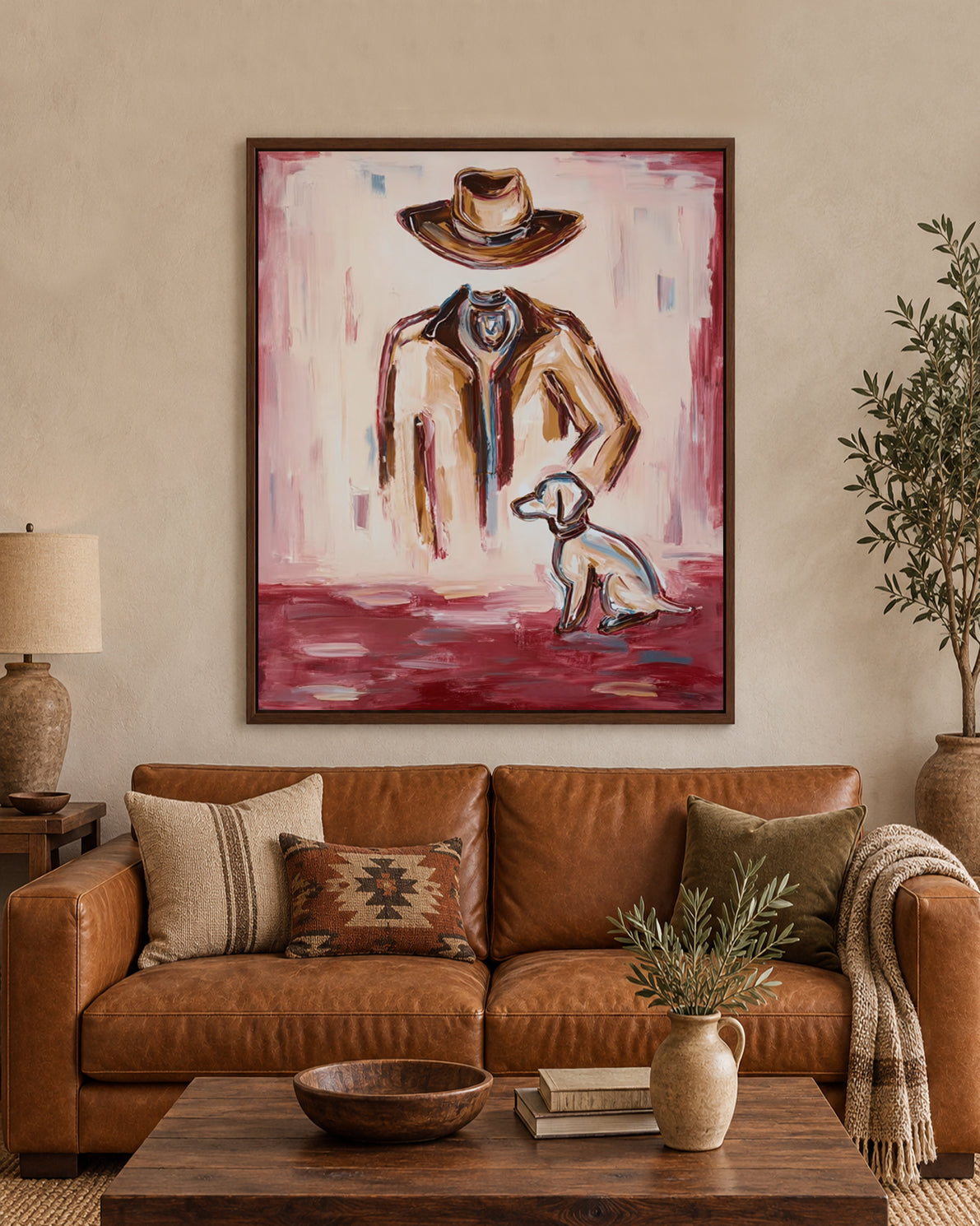 Pink Background Cowboy Art Modern Western Figurative Painting Original Canvas
