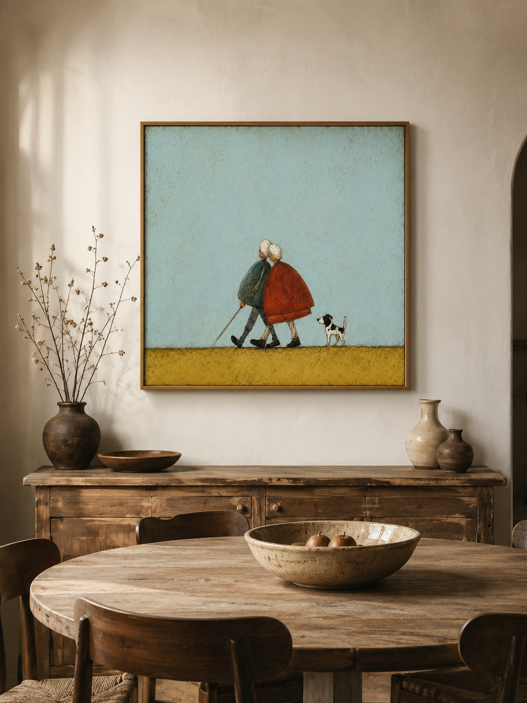 Vintage Elderly Couple With Dog Painting For Cozy Home Decor