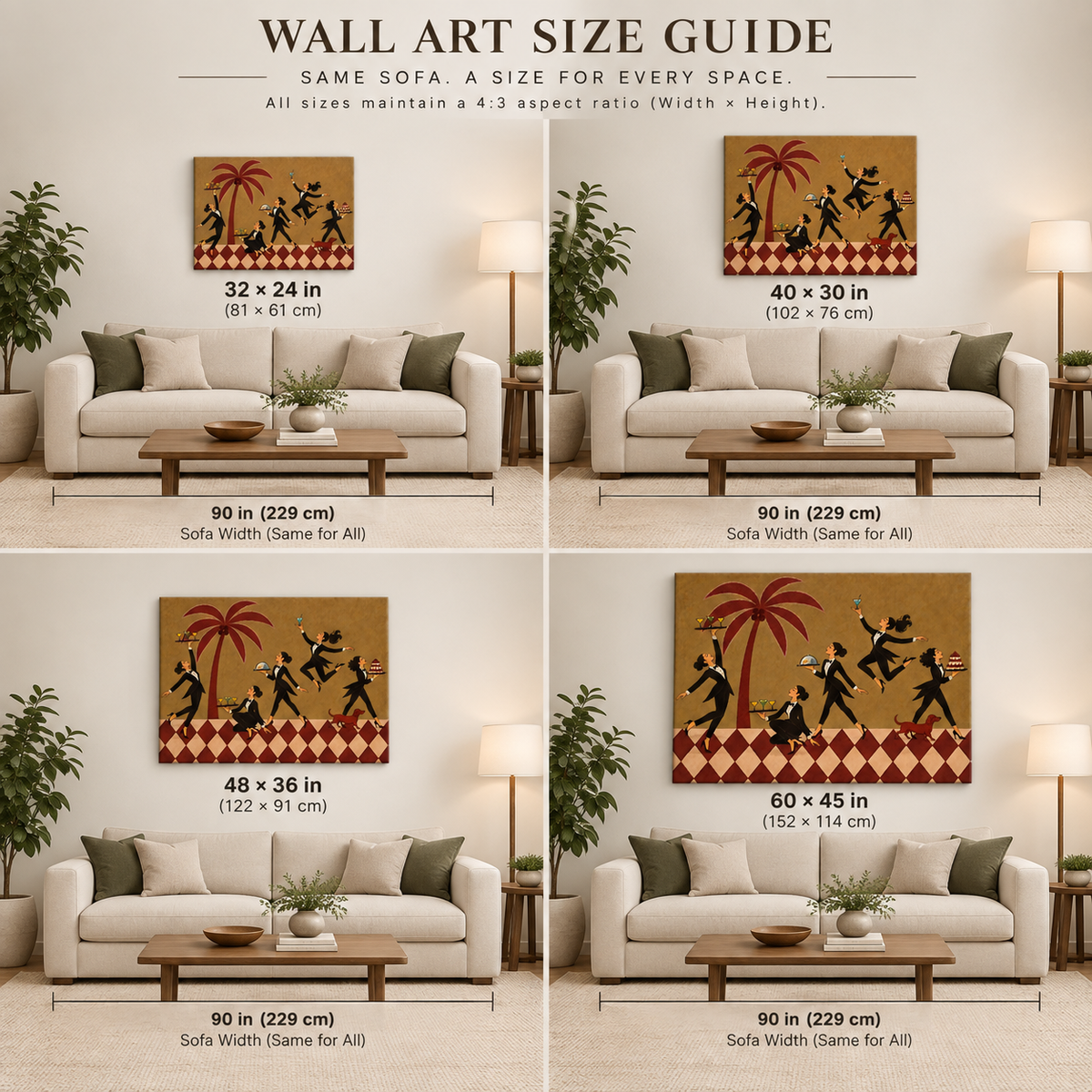 Retro Dining Room Wall Art With Palm Tree And Cocktail Servers Original Canvas