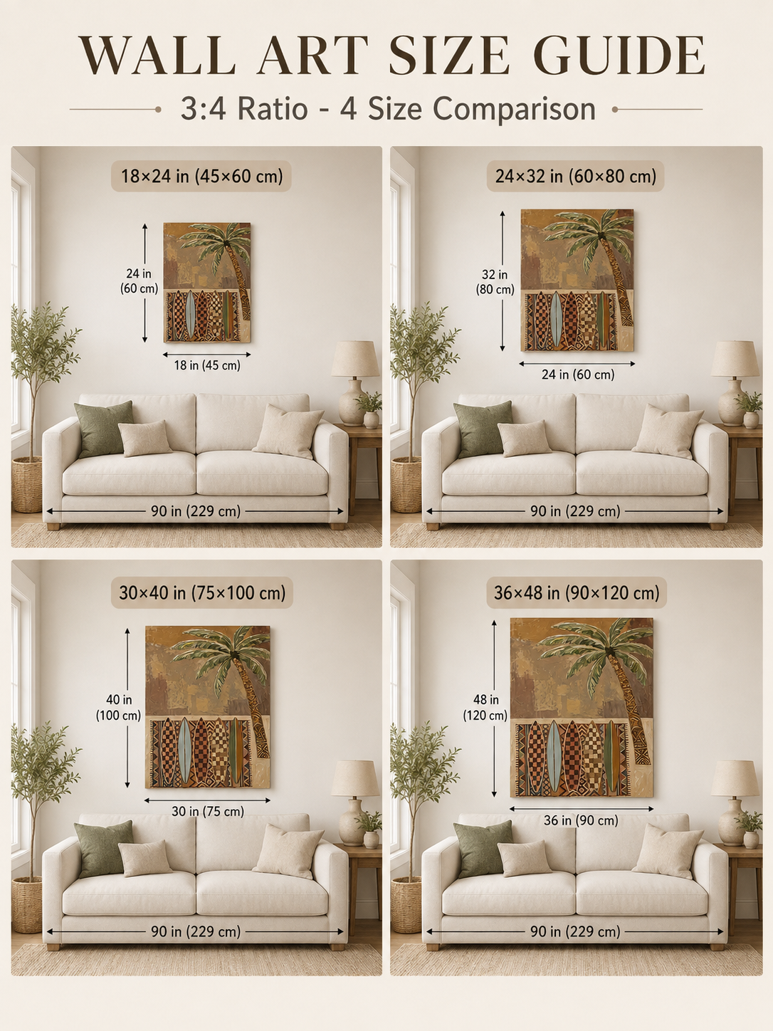 Bohemian Surfboard Painting With Palm Tree For Beach House Living Room Wall Art