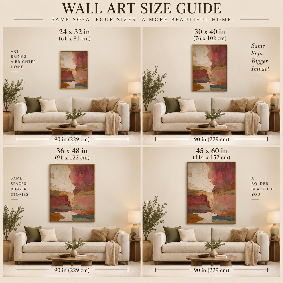 Earth Tone Art Vintage Terracotta Abstract Landscape Painting | Cream & Olive Organic Wall Art