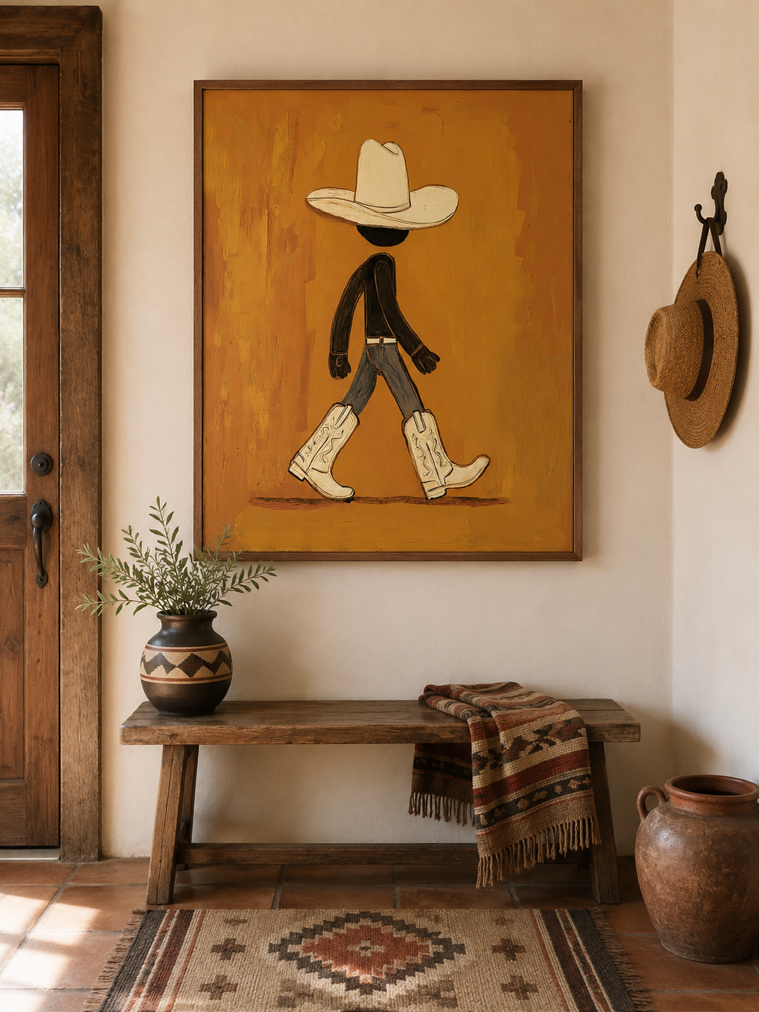 Abstract Cowboy Figure Art Vintage Cowboy Art With Boots For Modern Bedroom Decor