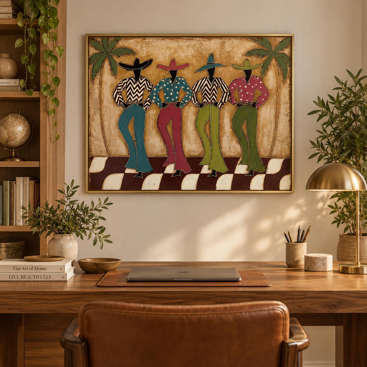 Bohemian Retro Cowboy Painting Original Canvas Art For Southwestern Home Decor