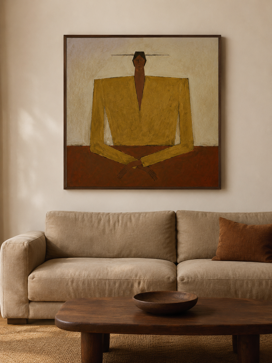 Abstract Figurative Oil Painting In Earth Tones For Mid Century Modern Home Decor